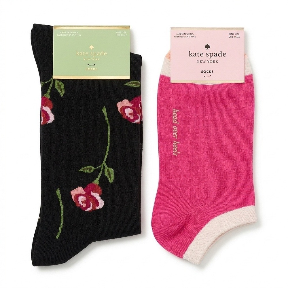 Kate Spade New York Socks Lot 2 Floral Rose Crew & Head Over Heels Ankle NWT